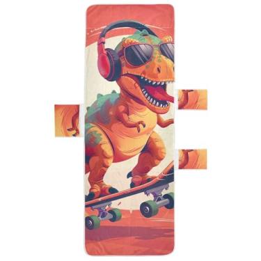 Imagem de Dino de desenho animado com fones de ouvido capa de toalha de cadeira de sala de estar de piscina toalha de cadeira de praia grande espreguiçadeira 85 x 76 centímetros