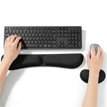 Imagem de 2 peças de descanso de pulso para teclado de computador, almofada de pulso para teclado e mouse, almofadas ergonômicas de espuma viscoelástica para apoio de mão e braço, para escritório, família, ao