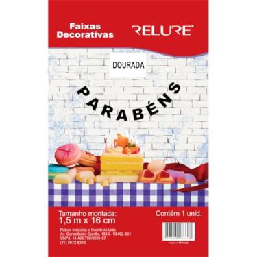 Imagem de Faixa Decorativa, Honey, Parabéns, Ouro, 1,5 m x 16 cm, com Cordão