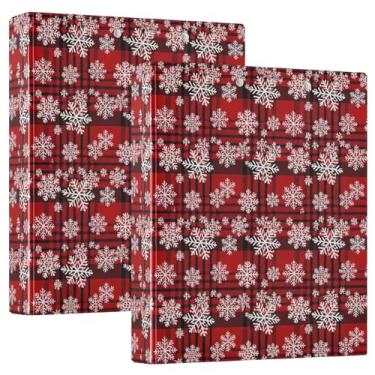 Imagem de Pastas personalizadas de flocos de neve brancos vermelhos e pretos 3,8 cm, 3 anéis, 200 folhas, fichário de escritório, 31,5 x 27 x 6 cm, pacote com 2