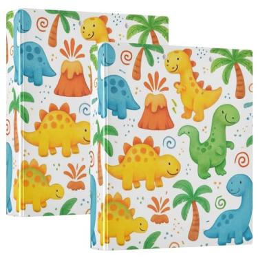 Imagem de Fichários de três anéis brancos de dinossauros fofos personalizados de 3 cm, comporta 200 folhas, 3 pastas de anéis, fichário de playbill, 31,5 x 27 x 6 cm, 1 pacote
