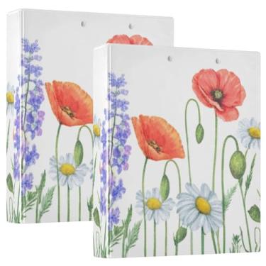 Imagem de 3 anéis personalizados de flores silvestres em aquarela com 3 fichários de 3 cm comporta 200 folhas, fichário para prancheta, anel redondo, 31,5 x 27 x 6 cm, pacote com 2
