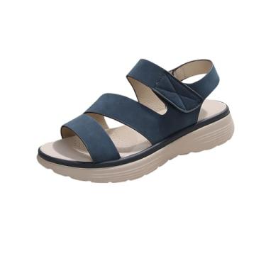 Imagem de Sandália feminina casual primavera verão confortável respirável cor sólida boca de peixe bico aberto sandálias de sola grossa, ideal para uso versátil, Azul-royal escuro, 39