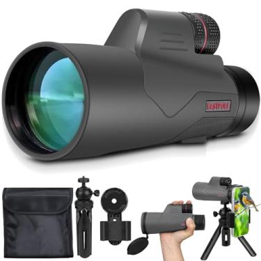 Imagem de Telescópio monocular monocular de alta potência 12 x 56 para adultos com adaptador de smartphone, lente FMC e prisma BAK4 para observação de pássaros, caça, caminhadas, acampamento e shows (cinza)