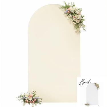 Imagem de Capa de fundo de arco branco e bege, 1,8 m, para casamento, cenário elástico, para festa de aniversário, creme, bege, arco de elastano, balão, banquete, nupcial, chá de bebê, foto de fundo