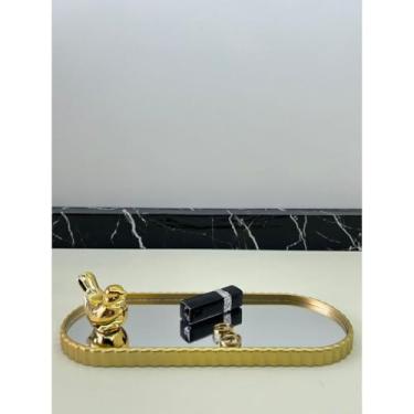 Imagem de Bandeja Espelhada Decorativa para Banheiro e Lavabo Preta e Dourada Multiuso (Dourada（J90261))