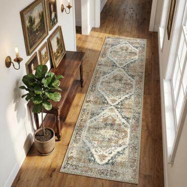 Imagem de jinchan Tapete de corredor 5 x 20 cm para entrada de cozinha, escritório, tapete lavável com estampa vintage antiderrapante, tapete longo retrô leve de chenille fino
