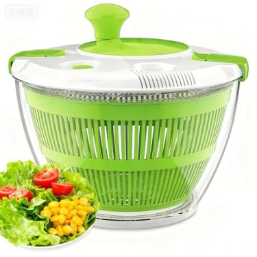 Imagem de Spinner de salada (3 litros e 5 Qt): multiuso para lavagem/centrifugação/secagem de verduras/frutas/legumes, com base antiderrapante e tigela de servir (5 Qt)