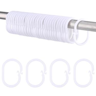 Imagem de CREATCABIN 30 anéis brancos de cortina de chuveiro, laços de cortina de plástico, em forma de C, fecho de pressão fácil, deslizante, decorativo, gancho, gancho para banheiro, janela, varão, cozinha