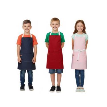 Imagem de Avental Infantil Rosa Vermelho Jeans Crianças Algodao Kids 3un - CASAC