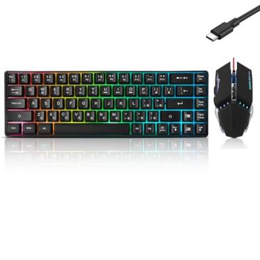 Imagem de Combo de teclado e mouse para jogos 60% com fio, mini teclado retroiluminado RGB ultracompacto de 61 teclas, leve 3200 DPI óptico, conjunto de jogos com fio para Windows, PC, Mac PS5 Xbox gamer (preto
