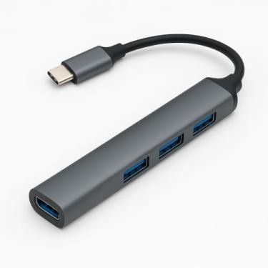 Imagem de Hub USB-C 3.0 Extensor Adaptador com 4 Portas até 5 Gbps - Compatível com Dock Station, Notebook, Computador, HD Externo, Pen Drive, Impressora, Teclado, Mouse e Headset-Acabamento em Alumínio (USB-C)