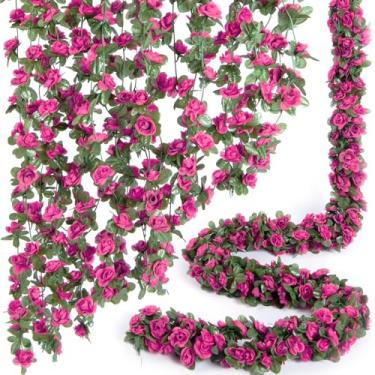 Imagem de Guirlanda de flores artificiais 90,5 polegadas/230 cm - videiras florais de rosas falsas, guirlanda floral de seda para pendurar em arco de casamento, quarto, parede de casa, pano de fundo, decoração