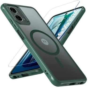 Imagem de OWKEY Capa para Moto G 5G 2024, capa magnética para celular [com protetor de tela de vidro temperado] Capa protetora antiimpressão digital translúcida fosca à prova de choque para Motorola Moto G 5G