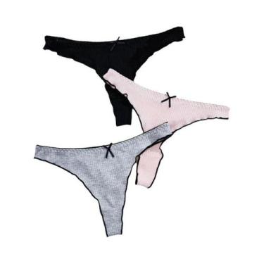 Imagem de Calcinhas De Algodão Femininas De Cintura Baixa 3 Peças Em Cores Sólid