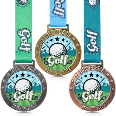 Imagem de Loetere 3 peças Medalha de Prêmio 1º 2º 3º Troféu com Fita Ouro Prata Bronze Troféu para Torneios Jogos de Campo Família (Golfe)