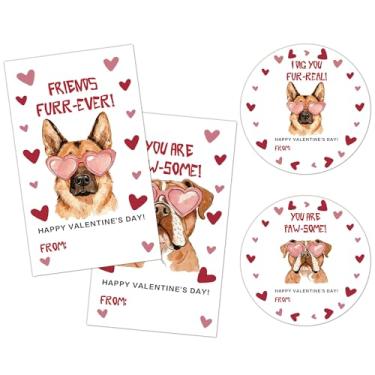 Imagem de 40 etiquetas adesivas Happy Valentine's Day - Dog & Love - 20 adesivos retangulares e redondos adequados para envelopes, selos de caixa, presentes de dia dos namorados e decorações de caixa de