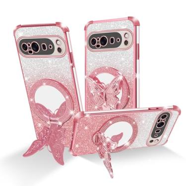 Imagem de Easyscen Capa de celular para Google Pixel 9 Pro XL (6,8 polegadas), com suporte de borboleta e 4 cantos de airbag protetora, capa protetora à prova de choque de luxo para mulheres e meninas - ouro