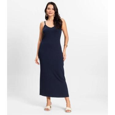 Imagem de Vestido Midi em Ribana Canelada Rovitex Azul, M, Azul