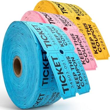 Imagem de 6000 peças (3000 pares) Raffle Tickets Double Roll, 50/50 bilhetes de sorteio azul/rosa/amarelo para eventos, entrada, carnaval, arrecadação de fundos, recompensas de sala de aula e prêmios