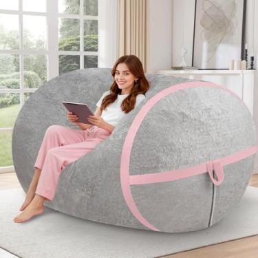 Imagem de HABUTWAY Cadeira BeanBag de 1 m, cadeiras BeanBag grandes com enchimento de espuma de memória, veludo ultramacio com alça portátil e capa removível, sofá BeanBag confortável para sala de estar, sem