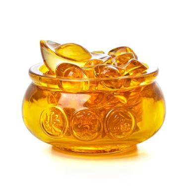 Imagem de vskikris Tigela de vidro Feng Shui Wealth de 3,38 cm com 1 lingote dourado grande e 32 pequenos - Tigela de cristal feita à mão para casa/escritório, decoração de prosperidade, presente para abertura
