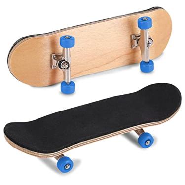 Imagem de Dedo de liga de madeira de bordo, mini skate, skate de dedo, com caixa, para crianças, patinador de dedo (azul escuro)