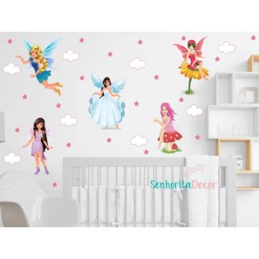 Imagem de adesivo de parede fada madrinha princesas decoração quarto de meninas 
