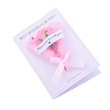 Imagem de Cartão de buquê de rosas para aniversário, presentes de casamento para namorada, Dia dos Namorados, presentes de aniversário para esposa, buquê de flores rosa com cartões de felicitações de