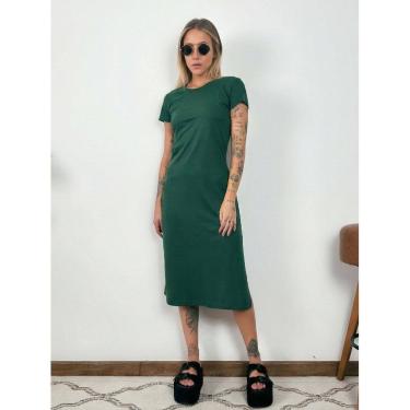 Imagem de Vestido Midi Camiseta Com Fenda Aveloz Verde Escuro