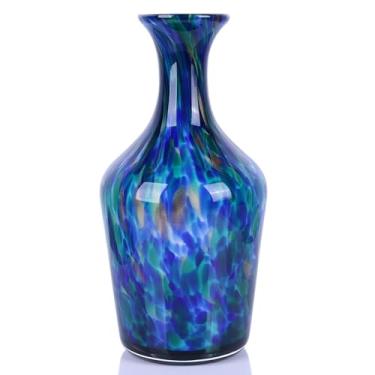 Imagem de Vaso de vidro soprado à mão de 31 cm de altura – vaso de flores decorativo bonito azul-petróleo, decoração de casa de fusão vintage moderna, vasos de vidro murano coloridos para centros de mesa, sala