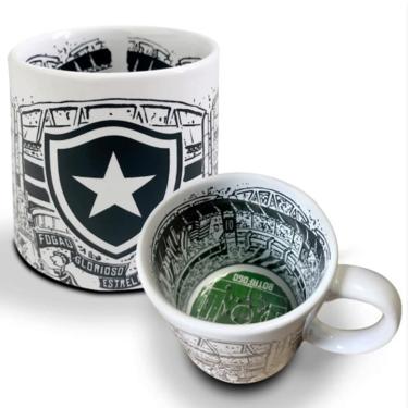 Imagem de Caneca KazzaVip do Botafogo Cerâmica 360 ML Estádio Olímpico Nilton Santos Licenciada Branco