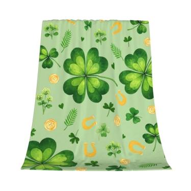Imagem de Cobertor aconchegante para o dia de São Patrício, cobertor de trevo de 127 x 101 cm, supermacio, aconchegante, para o dia de São Patrício, para sofá, cama, cobertor leve de trevo da sorte para adultos