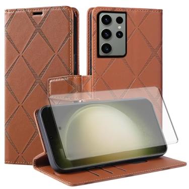 Imagem de Asuwish Capa de telefone para Samsung Galaxy S23 Ultra 5G Capa carteira com protetor de tela de vidro temperado PU couro sintético flip suporte para cartão de crédito celular S23Ultra 23S S 23 23Ultra