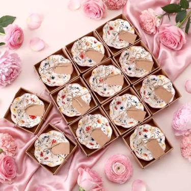 Imagem de SiliFine 12 tigelas pequenas de cerâmica, lembrancinhas de casamento a granel para convidados, mini tigela de molho com caixa de cartões para chá de bebê, presente de aniversário de convidado (flores)