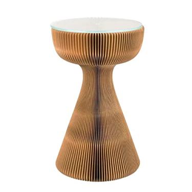 Imagem de Mesa lateral dobrável, mesa de canto redonda de 33 x 53 cm, pequena mesa de centro de bistrô com vidro para pátio, sala de estar, varanda, quintal, jardim, quintal, mesa de centro pequena (marrom