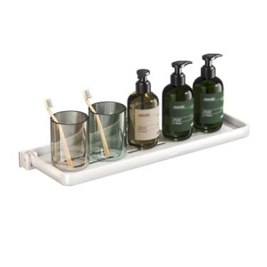 Imagem de Organizador de chuveiro flutuante para chuveiro, suporte de chuveiro de alumínio dobrável, sem broca, organizador de prateleira de chuveiro montado na parede para lavanderia, banheiro, cozinha