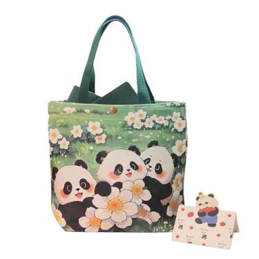 Imagem de Linda sacola de panda estampa dupla face - Mini bolsa de presente com papel de seda e cartão comemorativo, 8 padrões, 27 x 23 x 8 cm, fecho de pressão de metal, lancheira reutilizável para mulheres e