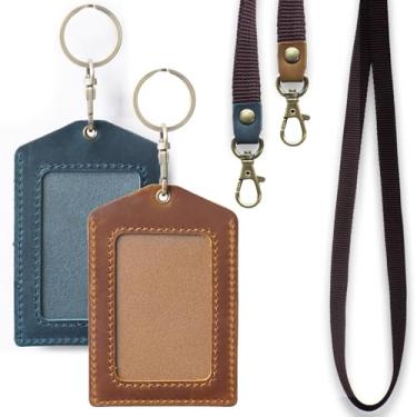 Imagem de Jack&Chris Porta-crachá de couro legítimo, cordões destacáveis para crachás de identificação para fácil acesso, suporte vertical de crachá de identificação para enfermeiras oficiais, professores