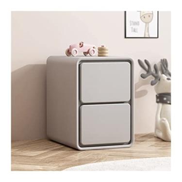 Imagem de Mesa de cabeceira moderna cinza pequena de couro sintético com 2 gavetas mesa lateral de armário de cabeceira para quarto, armário de armazenamento para sala de estar, 47,8 cm A prático (C30 x P40 x