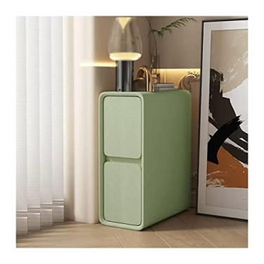 Imagem de Mesa de cabeceira moderna ultra estreita com economia de espaço, mesa de cabeceira de madeira, armário de cabeceira para sala de estar, quarto, escritório, totalmente montado, verde prático (L20 x P40