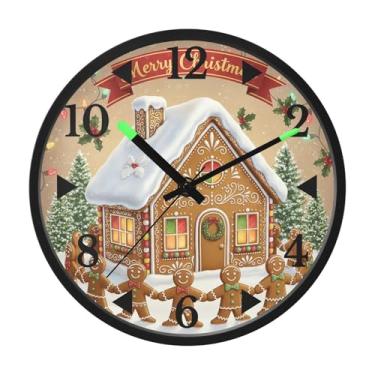 Imagem de STAYTOP Relógio de parede de LED Christmas Happy Gingerbread para quarto com brilho noturno, relógios de parede silenciosos de 30 cm para decoração de sala de estar, controle de som, relógio de parede