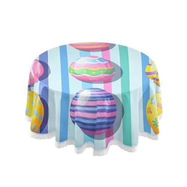 Imagem de Qilmy Toalha de mesa redonda de palmeira de treliça verde, 152 cm, resistente à água, à prova de derramamento, capa de mesa grande para jantar de reunião de família em ambientes internos e externos