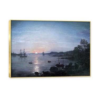 Imagem de NHLDZYH Moldura dourada. Reprodução de arte famosa de J.C. Dahl, arte em tela de paisagem romântica nórdica, decoração de parede elegante para sala de estar, escritório, pronta para pendurar