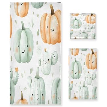 Imagem de xigua Lindo conjunto de toalhas de banheiro de abóboras em aquarela absorvente macio 3 peças toalha de banho toalha de mão toalhas decorativas para banheiro, academia, hotel, praia, piscina