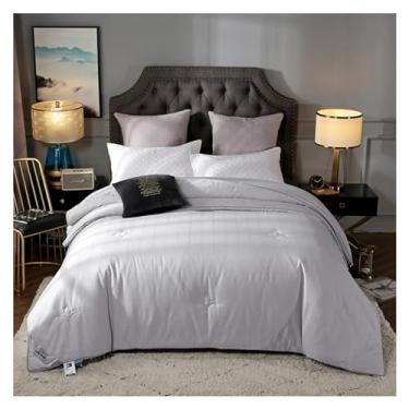 Imagem de Cama com edredom para todas as estações, branco, cinza, acolchoado, respirável, edredom alternativo, plumas de ganso - tamanho casal/queen (C 200 x 230 cm)