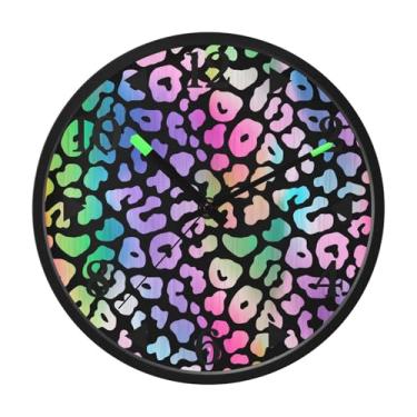 Imagem de STAYTOP Lindo relógio de parede colorido com estampa de leopardo para quarto com brilho noturno, relógios de parede silenciosos de 30 cm para decoração de sala de estar, controle de som, relógio de