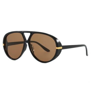 Imagem de Óculos de Sol UV400 - Tamanho Grande, Oval, Estilo Punk, Lentes Degradê, para Homens e Mulheres, Ideal para Esportes ao Ar Livre, Corrida e Ciclismo, Cor Chá Preto