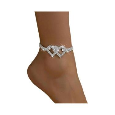 Imagem de Tornozeleira Feminina Moderna Com Corrente De Coração Duplo Pêssego Pa