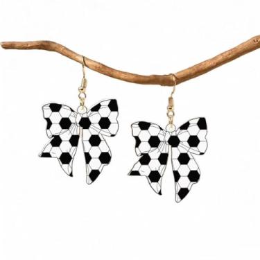 Imagem de Brincos de laço esportivos femininos - design criativo de bola de acrílico, joias esportivas divertidas para festas de fim de ano, presentes de dia de jogo - brincos estilosos, 2.8 Centimeters X 2.8